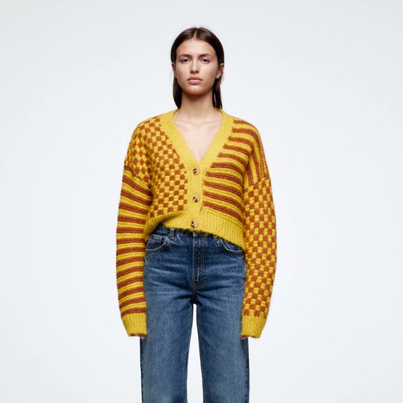 Zara Sweaters - Zara Combination Jacquard Knit Cardigan S